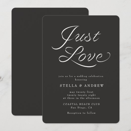 Trendy Ribbon Elegant Script Wedding Invitation Kaart (Voorkant / Achterkant)