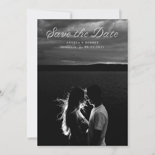 Trendy Ribbon Script Save the Date Card (Voorkant)