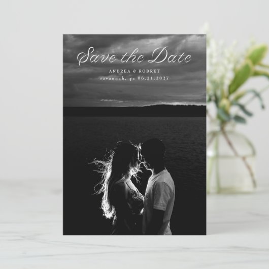 Trendy Ribbon Script Save the Date Card (Staand voorkant)