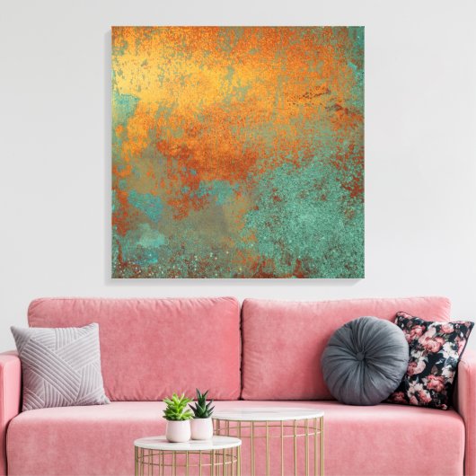 Trendy Rich Copper Patina Metallic Canvas Afdruk (Insitu (Woonkamer))