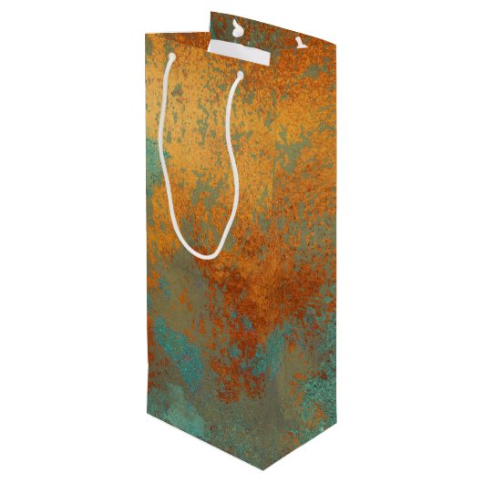 Trendy Rich Copper Patina Metallic Wijn Cadeautas (Achterkant Gekanteld)