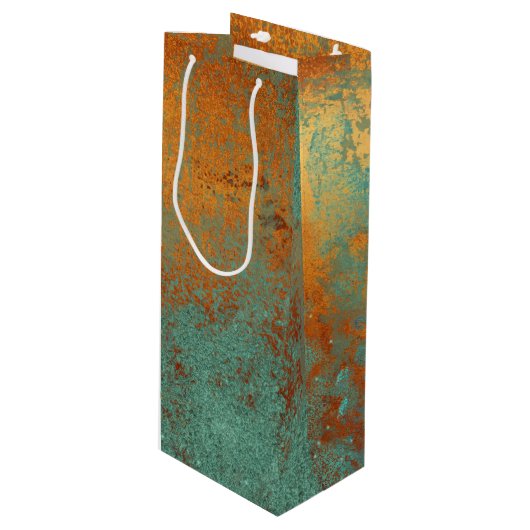 Trendy Rich Copper Patina Metallic Wijn Cadeautas (Voorkant Gekanteld)