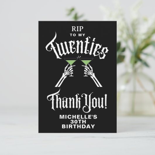 Trendy RIP voor mijn 20ste verjaardagsfeestje Bedankkaart (Staand voorkant)