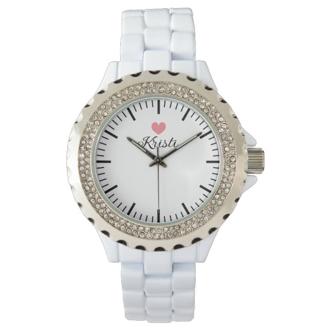 Trendy robijn witte emaille dameshorloge horloge (Voorkant)