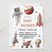 Trendy Rocket Ship Space Galaxy Alien Baby shower Kaart (Voorkant)