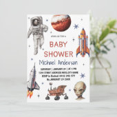 Trendy Rocket Ship Space Galaxy Alien Baby shower Kaart (Staand voorkant)