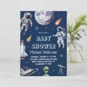 Trendy Rocket Ship Space Galaxy Alien Baby shower Kaart (Staand voorkant)