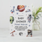 Trendy Rocket Ship Space Galaxy Alien Baby shower Kaart (Staand voorkant)