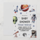 Trendy Rocket Ship Space Galaxy Alien Baby shower Kaart (Voorkant / Achterkant)