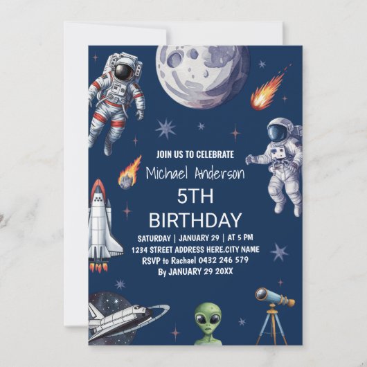 Trendy Rocket Ship Space Planet Galaxy Verjaardag Kaart (Voorkant)