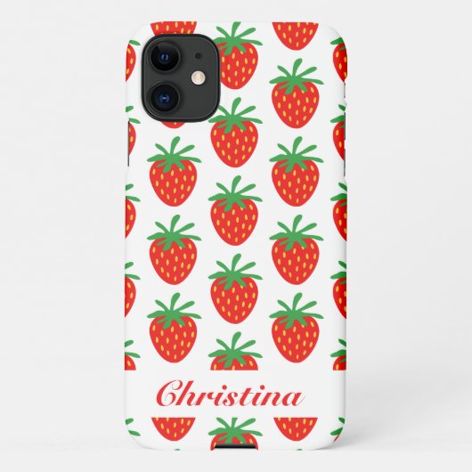 Trendy rode aardbei print custom Zazzle Basic iPhone Hoesje (Achterkant)