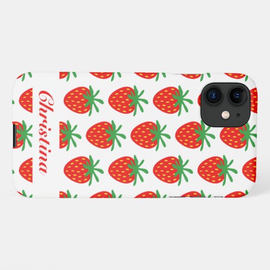 Trendy rode aardbei print custom Zazzle Basic iPhone Hoesje (Achterkant horizontaal)