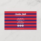 Trendy rode blauwe gestreepte script visitekaartje (Achterkant)