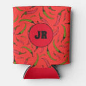 Trendy rode en groene chilipeper print monogram blikjeskoeler (Voorkant)