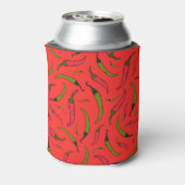 Trendy rode en groene chilipeper print monogram blikjeskoeler (Blikje Achterkant)
