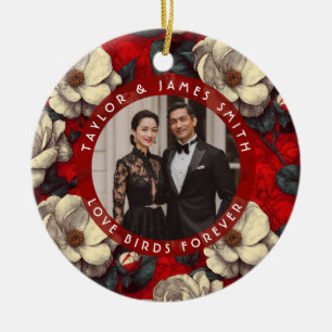 Trendy rode Gardenia's Thema Vintage Bruiloft Keramisch Ornament