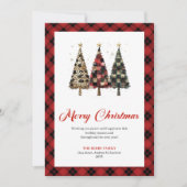 Trendy rode geruite kerstboom luipaardpatroon   feestdagenkaart (Voorkant)