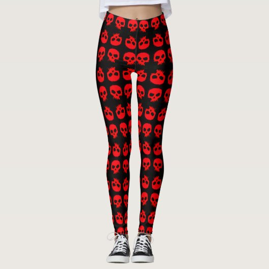 Trendy rode grunge schedels op zwarte Leggings (Voorkant)