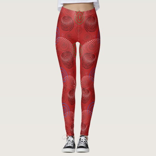 Trendy rode hypnotische wervelingen patroon leggings (Voorkant)