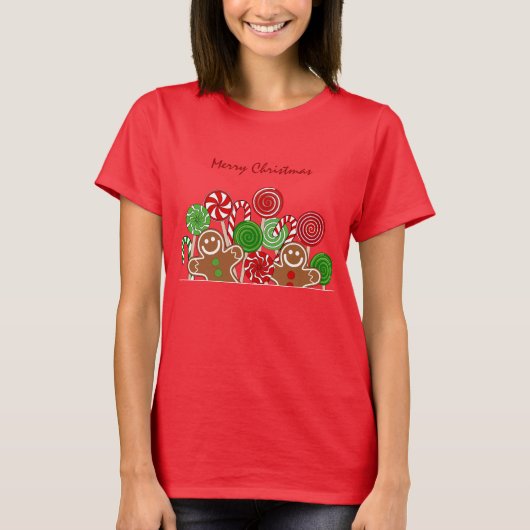 Trendy rode kerst gingerbreads t-shirt (Voorkant)