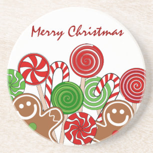 Trendy rode kerst gingerbreads zandsteen onderzetter