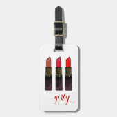 Trendy rode lippenstift trio meisje Bagagelabel (Voorkant verticaal)
