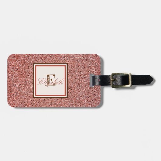 Trendy rode marmer textuur, met monogram personali bagagelabel (Voorkant horizontaal)