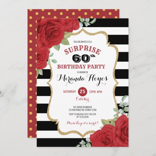 Trendy rode rozen 60e verrassingsverjaardag kaart (Voorkant / Achterkant)