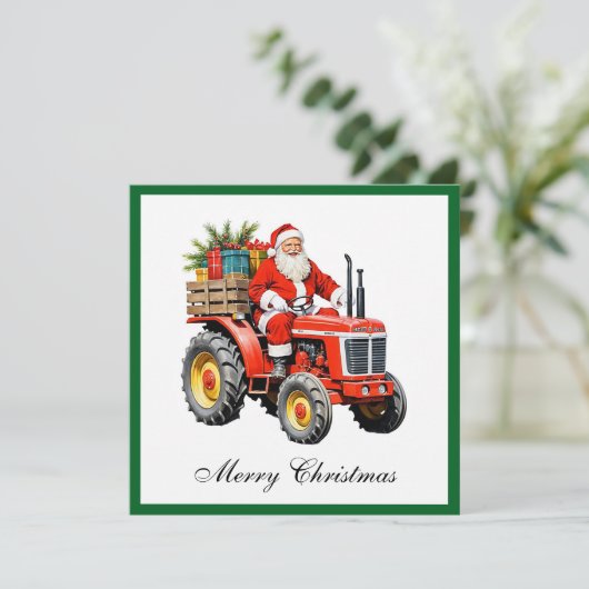 Trendy Rode Tractor Grappige Kerstmis Niet-Foto Feestdagenkaart (Staand voorkant)