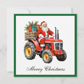 Trendy Rode Tractor Grappige Kerstmis Niet-Foto Feestdagenkaart (Voorkant)