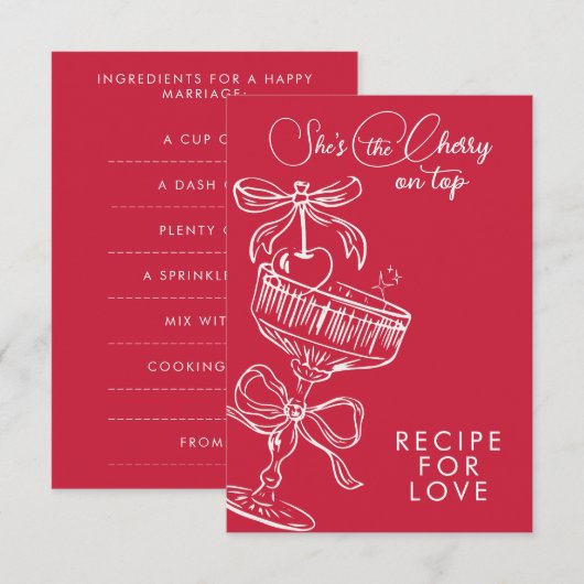 Trendy Rode Ze Is Het Ijs op de Taart Bruidsdouche Informatiekaartje (Voorkant / Achterkant)