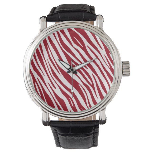 Trendy Rode Zebra Dier Strepen Horloge (Voorkant)