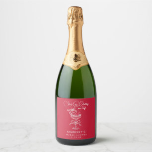 Trendy Rode Zij Is De Kers Op De Bruiloftsdouche Sparkling Wijnetiket