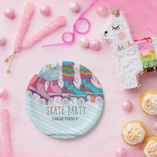 Trendy Roller Schaats Girls Birthday Party Papieren Bordje (Feest)