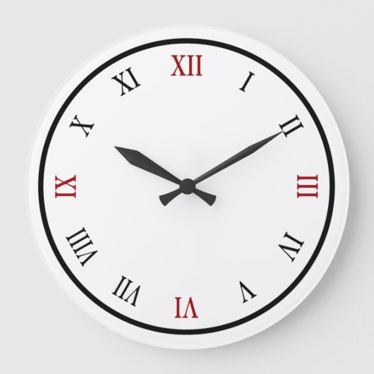Trendy Roman Numeral Red Black Wall klok (Voorkant)