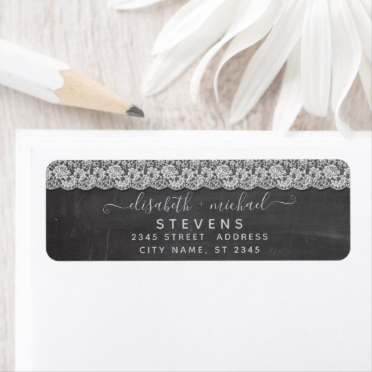 Trendy romantic chic lace script chalkboard etiket (Insitu)