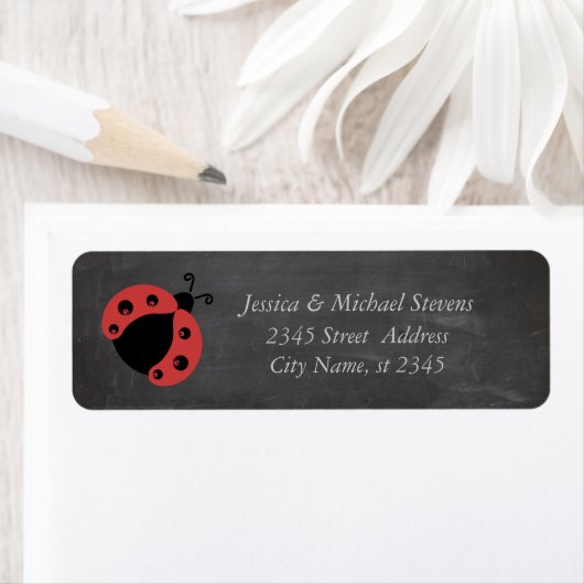 Trendy romantic ladybug chalkboard etiket (Insitu)