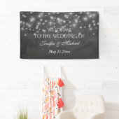 Trendy romantic sparkles chalkboard bruiloft spandoek (Insitu)