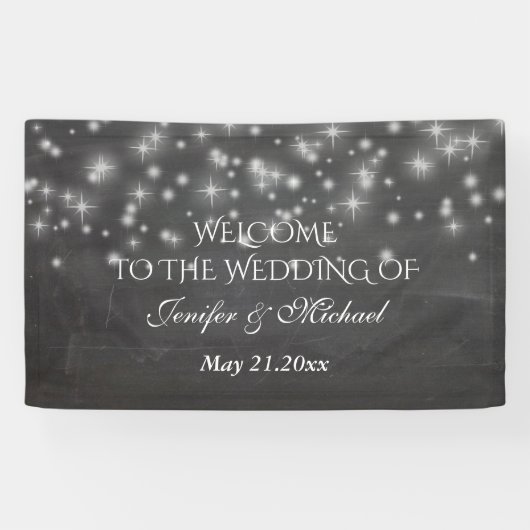 Trendy romantic sparkles chalkboard bruiloft spandoek (Horizontaal)