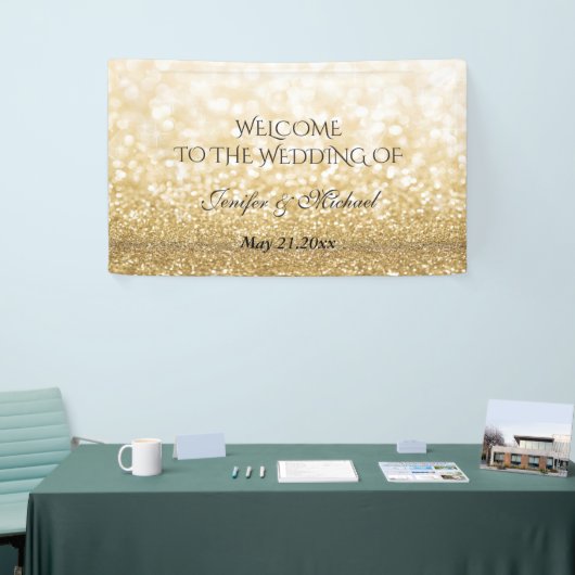 Trendy romantic sparkles golden glittery bruiloft spandoek (Beurs)
