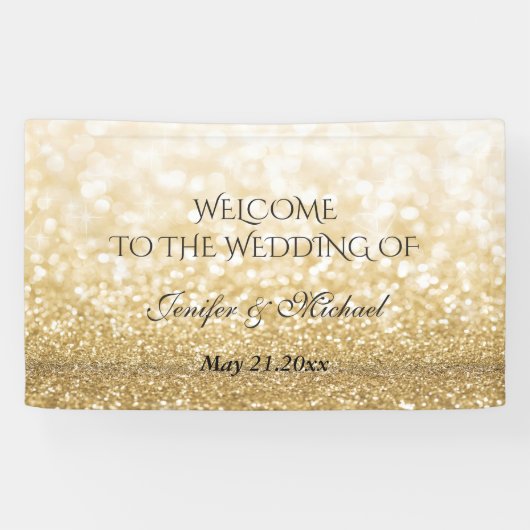 Trendy romantic sparkles golden glittery bruiloft spandoek (Horizontaal)