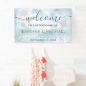 Trendy romantische glitterij winter sneeuwvlok bru spandoek (Insitu)