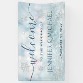 Trendy romantische glitterij winter sneeuwvlok bru spandoek (Verticaal)