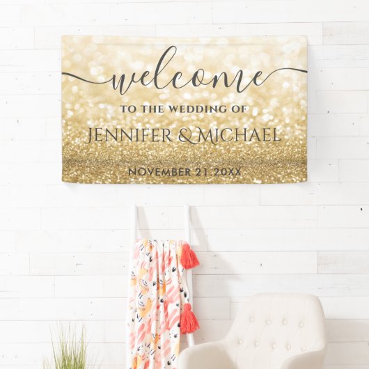 Trendy romantische gouden glitterbruiloft spandoek (Insitu)