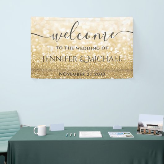 Trendy romantische gouden glitterbruiloft spandoek (Beurs)