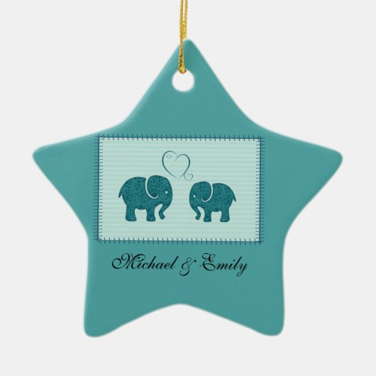 Trendy romantische olifanten in liefdesverband keramisch ornament (Voorkant)