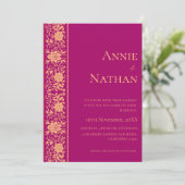 Trendy rood en goud ontwerp bruiloft uitnodiging (Staand voorkant)