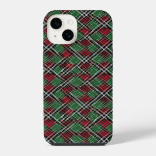 Trendy rood en groen kerstplakpatroon iPhone 14 hoesje