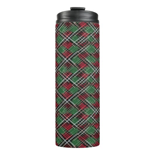 Trendy rood en groen kerstplakpatroon thermosbeker (Voorkant)