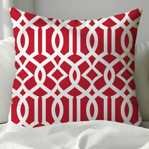 Trendy rood en wit Marokkaans traliewerkpatroon Kussen